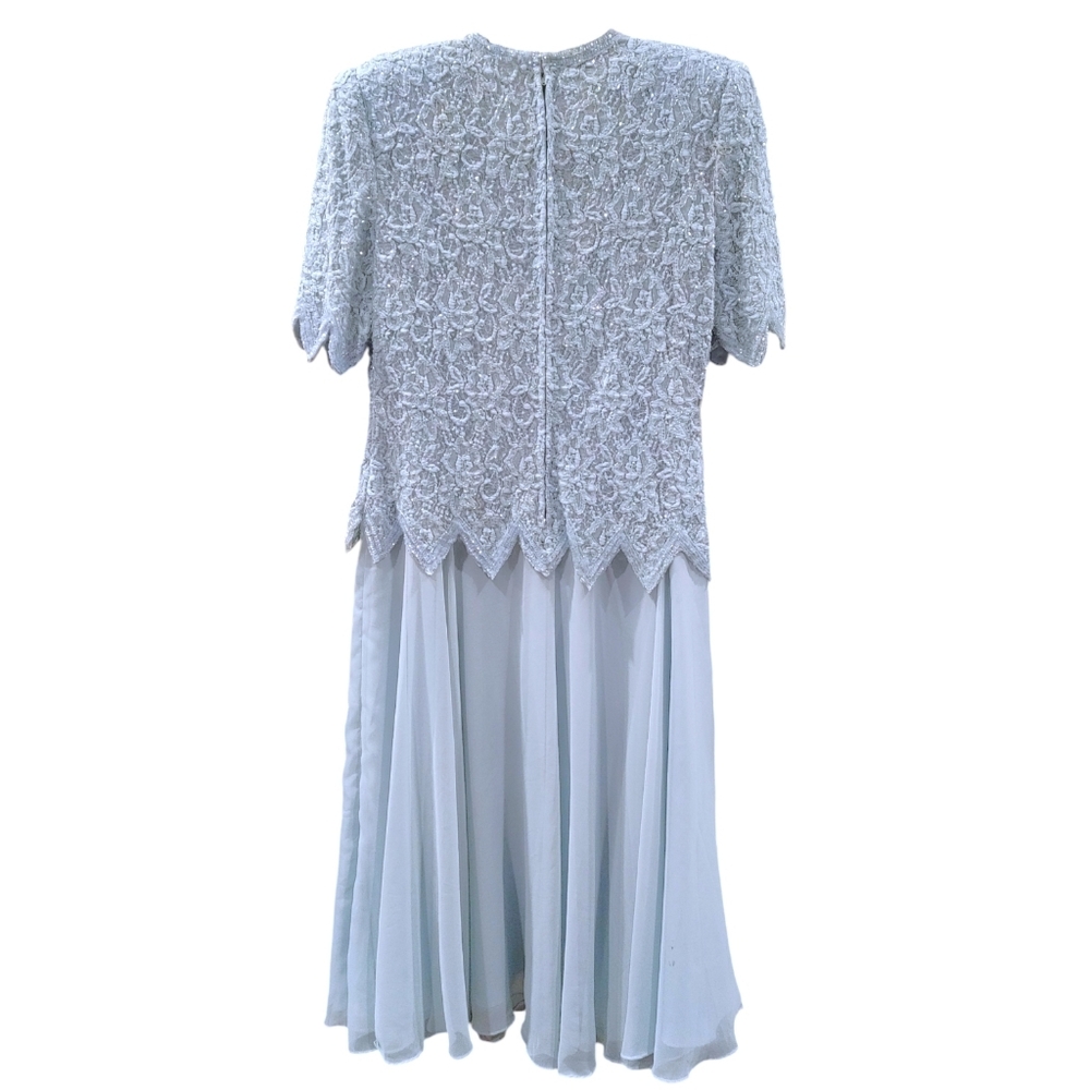 Vintage 1990s Ice Blue Beaded Short Sleeve Party Event Dress Women's Size Large - Picture 2 of 12